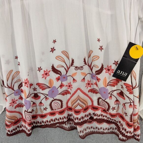NWT a.n.a. A New Approach Blouse Wmn Size XS Boho White Floral Flowy Top Peasant - Picture 3 of 10